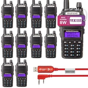 Mirkit 10x Baofeng radios UV-82 MK5 8W Max Power 2024 VHF/UHF 144-148/420-450 mhz Walkie Talkies with Baofeng Battery 1800 mAh & FTDI Programming Cable, Mirkit Software+ 1 Radio for Gift