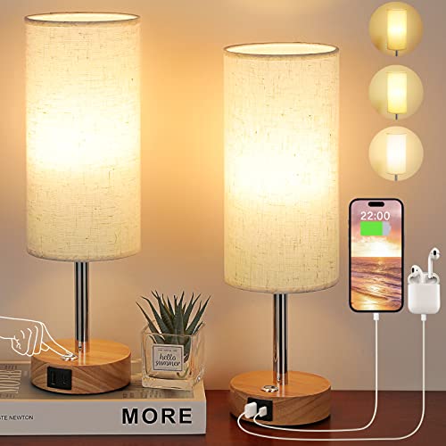 2-Pack USB Charging Bedside Lamps with Dimmer