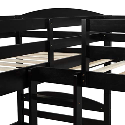 Quad Bunk Bed with Trundle, L Shaped - Espresso