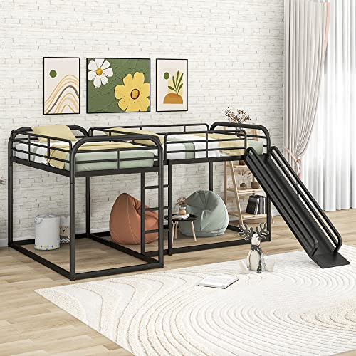 L-Shaped Bunk Bed for 4 with Slide