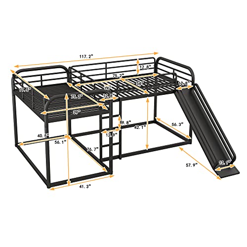 L-Shaped Bunk Bed for 4 with Slide