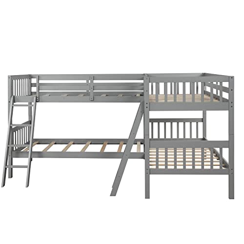 Harper & Bright L-Shaped Quad Bunk Bed Frame - Gray
