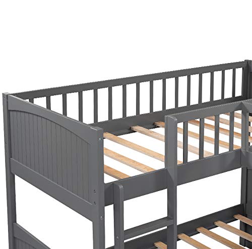 Flieks Triple Bed Twin-Over-Twin-Over-Twin Bed L Shaped Bunk Bed with 2 Drawers and 2 Ladders, No Box Spring Needed