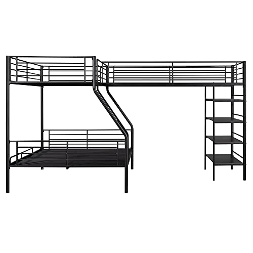 Eafurn L-Shaped Metal Bunk Bed with Storage