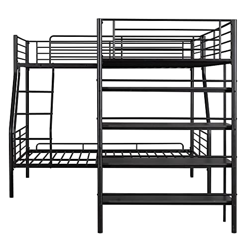 Eafurn L-Shaped Metal Bunk Bed with Storage