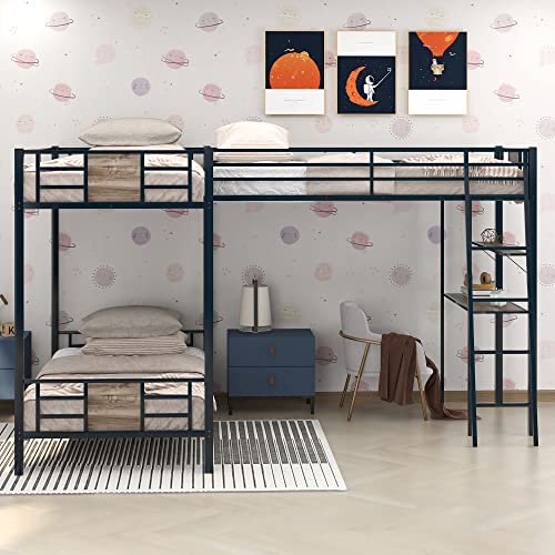 Polibi Twin Over Twin L-Shaped Metal Bunk Bed