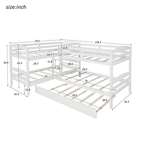 White L-Shaped Twin Bunk Bed with Trundle