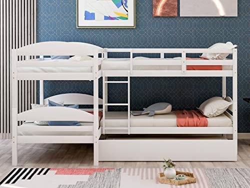 White L-Shaped Twin Bunk Bed with Trundle