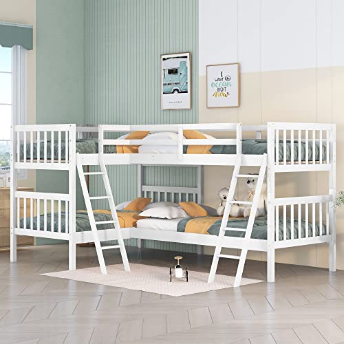 L-Shaped Quad Bunk Bed for Kids, Teens, Adults