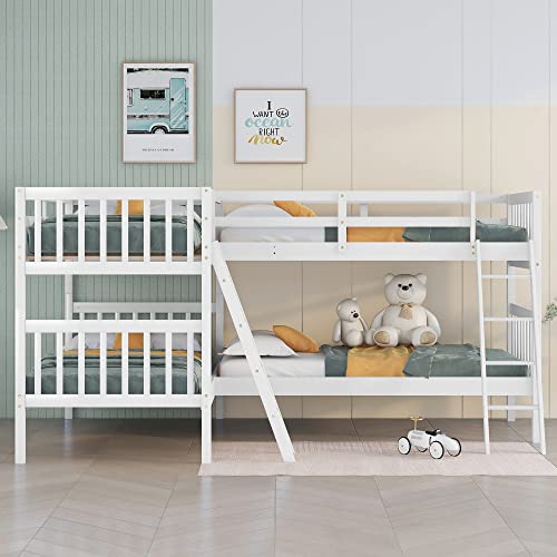 L-Shaped Quad Bunk Bed for Kids, Teens, Adults