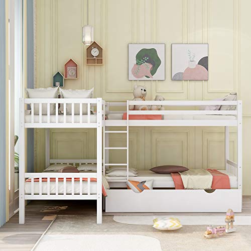 ERYE L-Shaped Quad Bunk Bed with Storage Drawers
