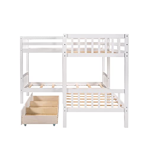 ERYE L-Shaped Quad Bunk Bed with Storage Drawers