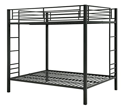 Full over Full Metal Bunk Bed with Ladder (Black)