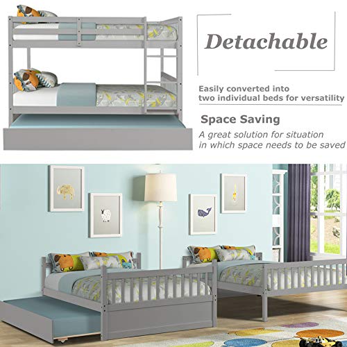 Grey Full Over Full Bunk Bed with Trundle