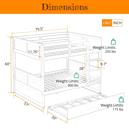 Full Over Full Bunk Bed with Trundle - MERITLINE