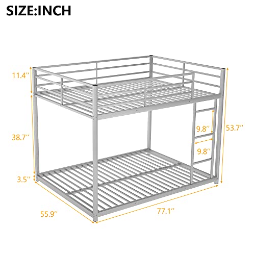 Silver Full Over Full Metal Bunk Bed with Built-in Ladder