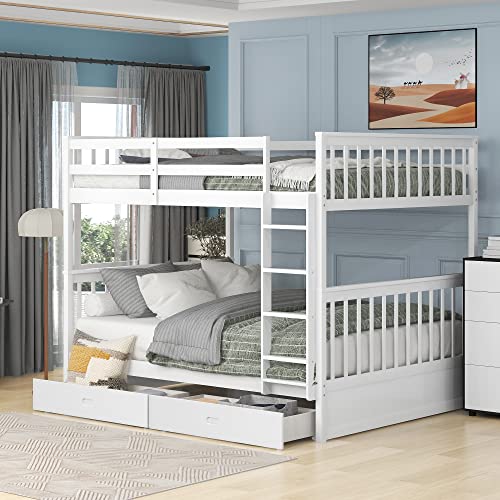 Solid Wood Full Over Full Bunk Bed with Drawers