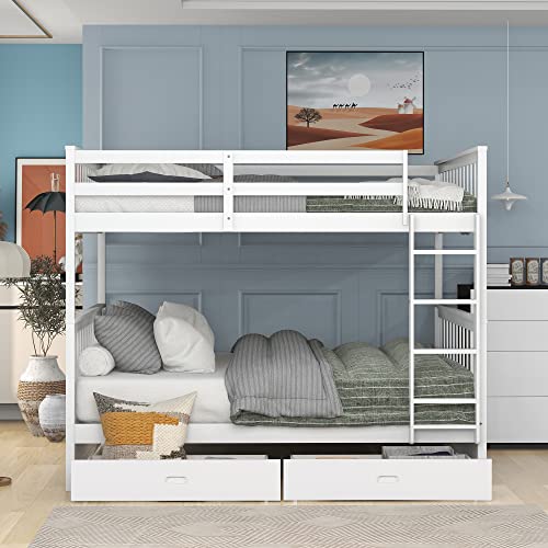 Solid Wood Full Over Full Bunk Bed with Drawers