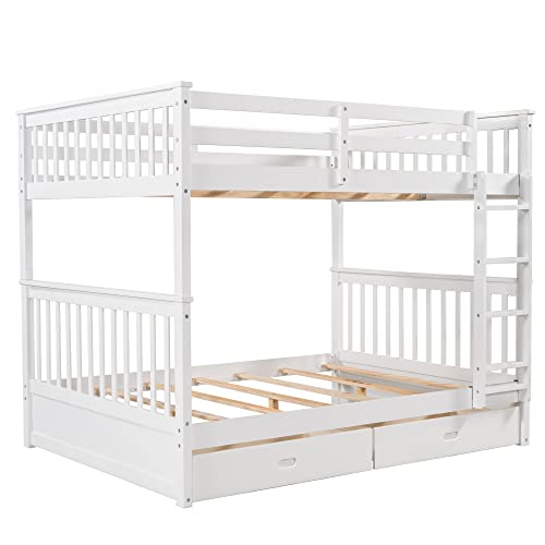 Solid Wood Full Over Full Bunk Bed with Storage