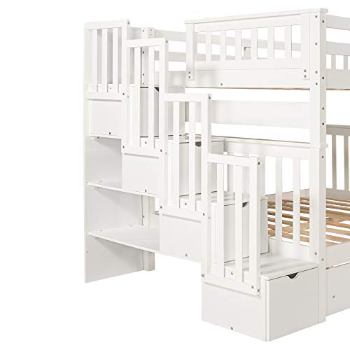 Solid Wood Full Over Full Bunk Bed with Stairs