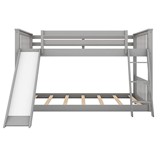 Slide and Ladder Full Over Full Bunk Bed - Gray