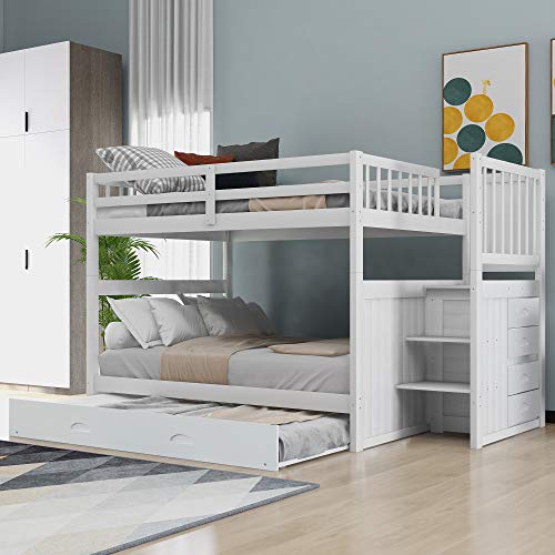 Full-Over-Full Bunk Bed with Trundle & Storage