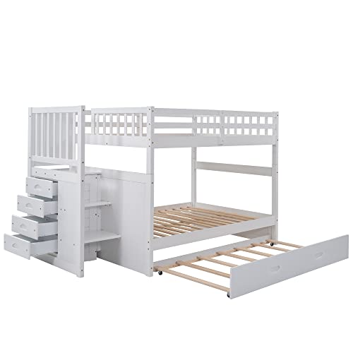 Full-Over-Full Bunk Bed with Trundle & Storage