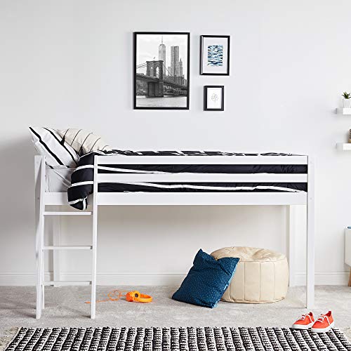 White Wooden Mid Sleeper Bunk Bed with Ladder
