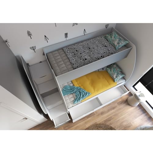 Gray Bunk Beds with Drawers and Storage