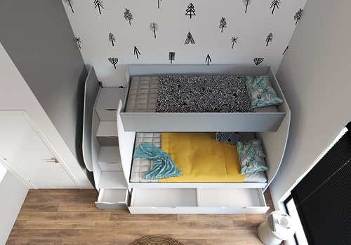 Gray Bunk Beds with Drawers and Storage