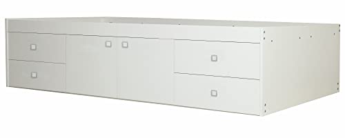 White storage bunk bed with drawers
