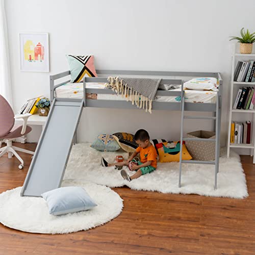 Panana Grey Wooden Bunk Bed with Slide & Ladder