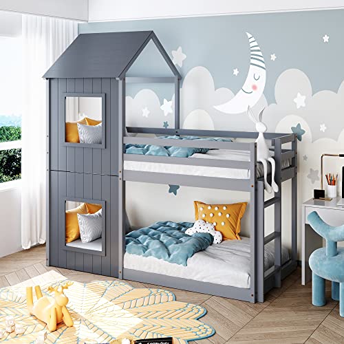 Treehouse Bunk Bed Frame with Canopy & Ladder