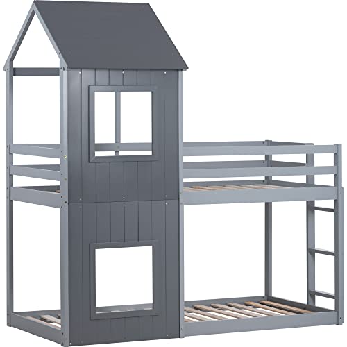 Treehouse Bunk Bed with Canopy & Ladder