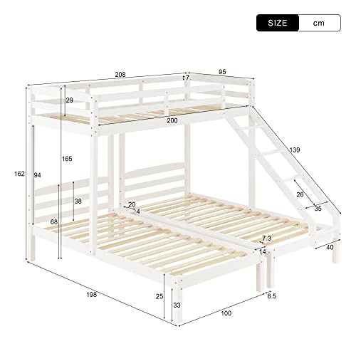 Triple Sleeper Bunk Bed - Solid Wood, White