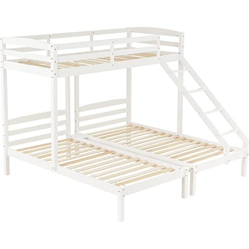 Triple Sleeper Bunk Bed with Side Ladder, Solid Wood