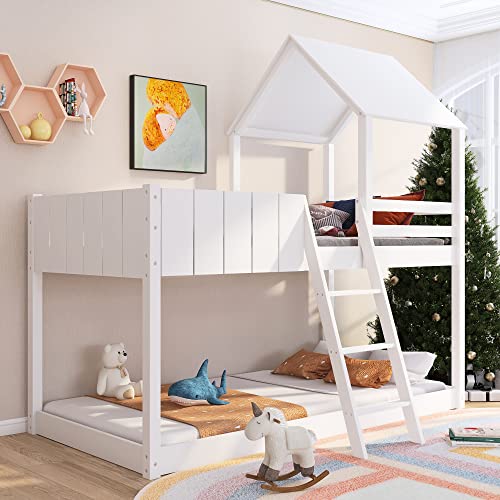 Space-Saving White Wooden Cabin Bunk Bed