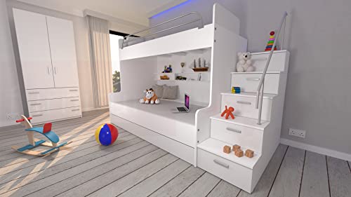 Modern White Triple Bunk Bed with Storage