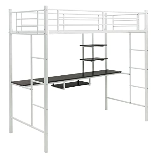 CASART High Sleeper Loft Bed with Desk & Guardrail