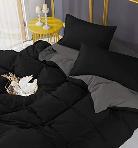 Black & Grey Reversible Duvet Set with Fitted Sheet