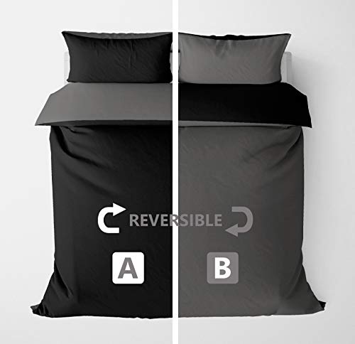 Reversible Black & Grey Double Duvet Set
