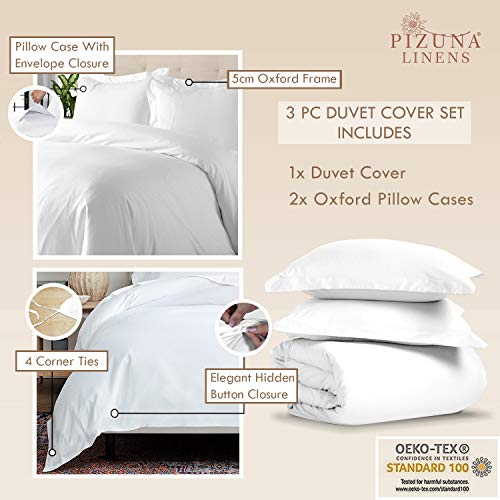 White Super King Cotton Duvet Cover Set - Pizuna