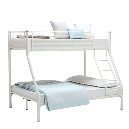 White Triple Bunk Bed with Metal Frame & Ladder