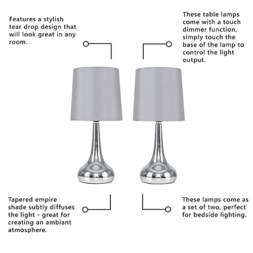 Modern Chrome Teardrop Touch Table Lamps Set