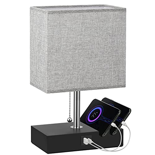 Aooshine Grey USB Bedside Lamp with Phone Stand
