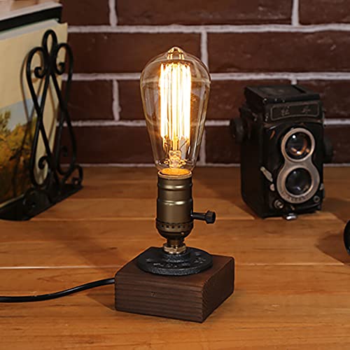 Steampunk Wood Block Table Lamp for Bedside Decor