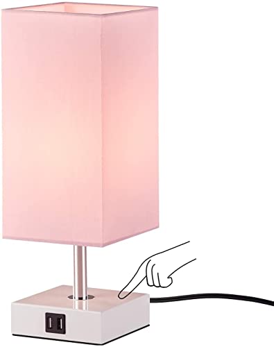 Pink USB Nightstand Lamp with Charging Ports