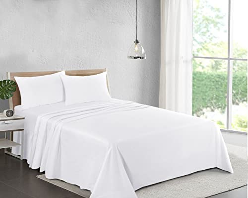 Luxury Poly-Cotton Flat Sheet - White, Single