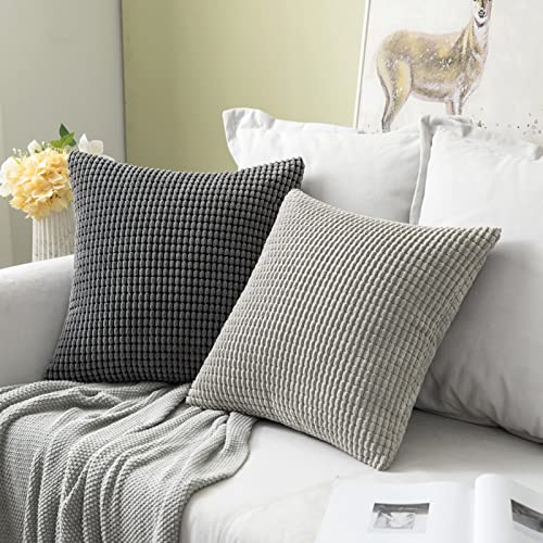 2-pack Corduroy Grey Cushion Covers for Bedroom Sofa