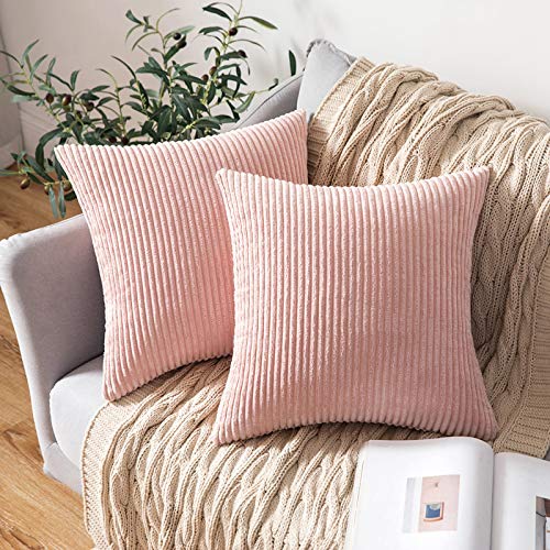 Striped Corduroy Pillow Covers - Pink